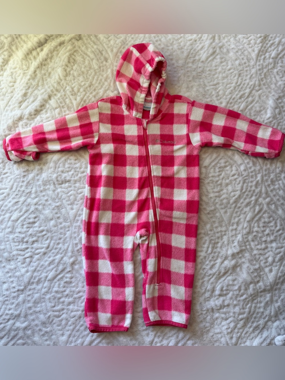 Columbia Baby Girls Pink Plaid Fleece Hooded Bunting Snowsuit 18 Months